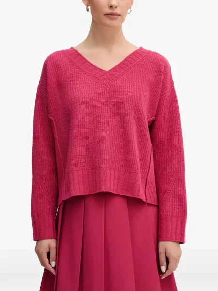 Pulover Benetton cu decolteu în V roz