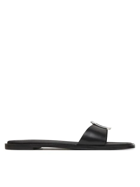 Calvin Klein Papucs Flat Slide W/Ck Hw Big Lth fekete