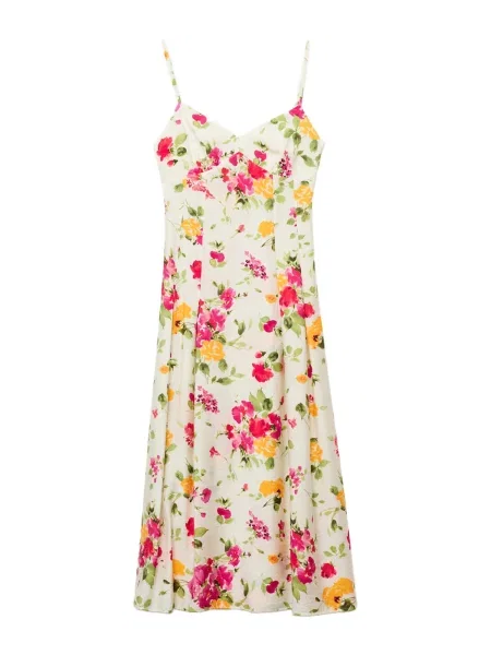 MANGO Rochie BOUQUET ecru portocaliu / roz verde