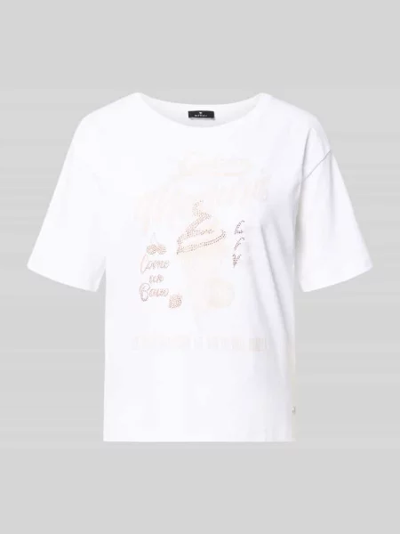 T-shirt o kroju regular fit z obszyciem ozdobnymi kamieniami model Ice Cream' Monari biała