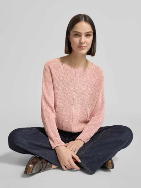 Sweter z dzianiny z dekoltem w łódkę Oui różowy