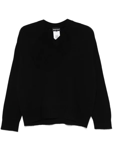 Vuneni džemper Emporio Armani s V-izrezom crna