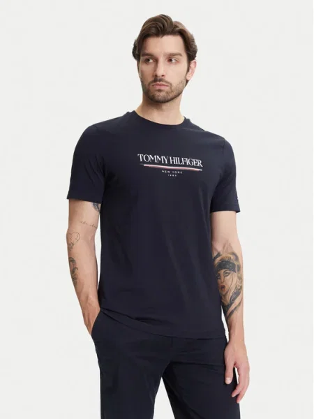 Тениска Tommy Hilfiger тъмносиньо с принт синьо