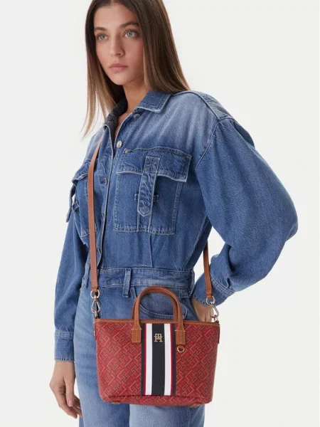 Tommy Hilfiger Kabelka Th Monoplay Mini Tote Stripe Le červená
