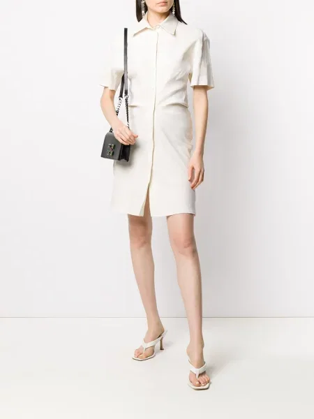 Rochie tip cămașă Off-white cu volane alb