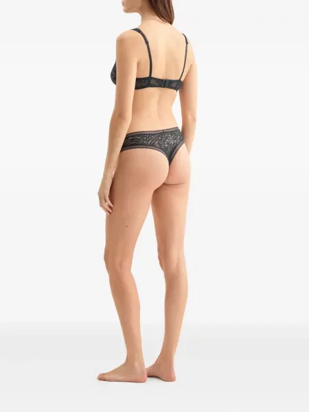 Chiloți tanga Eres cu model floral din dantelă negru