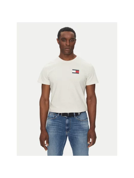 Tommy Jeans Marškinėliai Essential Kreminė Slim Fit
