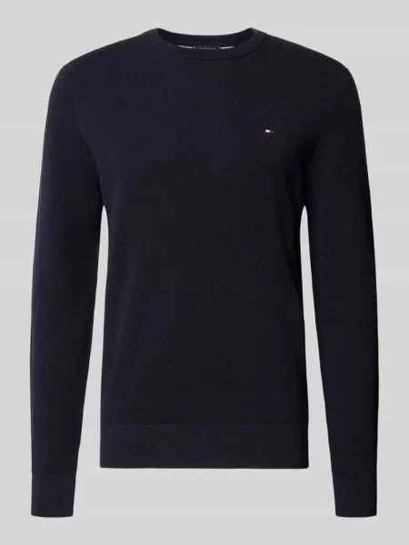 Sweter z dzianiny o kroju regular fit z czystej bawełny Tommy Hilfiger granatowy