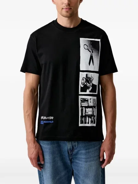 Tricou Karl Lagerfeld Jeans cu imagine cu decolteu rotund negru