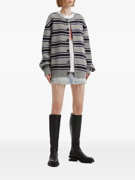 Cardigan We11done cu broderie cu dungi gri