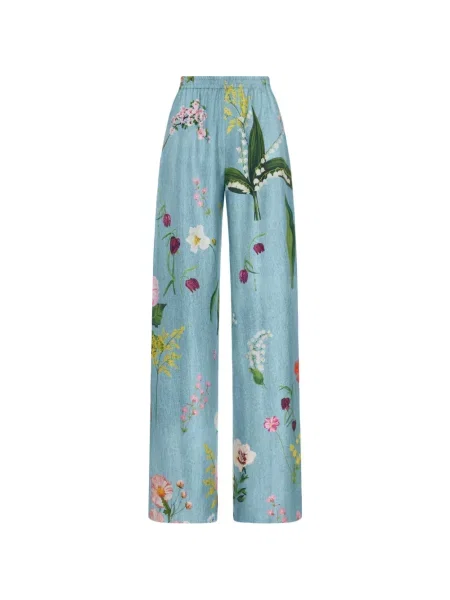 Pantaloni palazzo Oscar De La Renta de mătase cu model floral cu imagine albastru