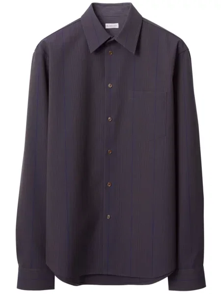 Vlněná pruhovaná košile Burberry fialová