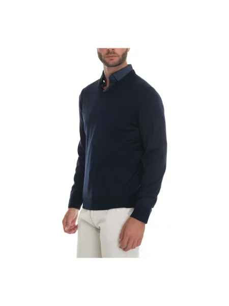 Sweter Boss z dekoltem w serek niebieski
