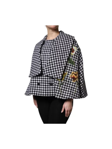 Haftowana kurtka Dolce And Gabbana wełniana w jodełkę czarna