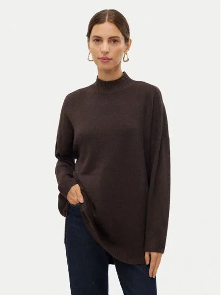 VERO MODA Sveter VMPlaza tmavohnedá hnedá