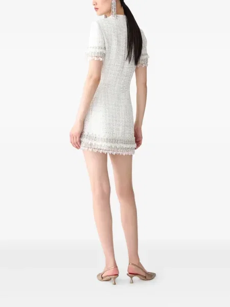 Rochie mini Carolina Herrera din tweed cu mărgele de costum alb