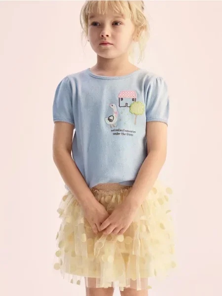 Reserved Tricou cu broderie albastru-pal albastru