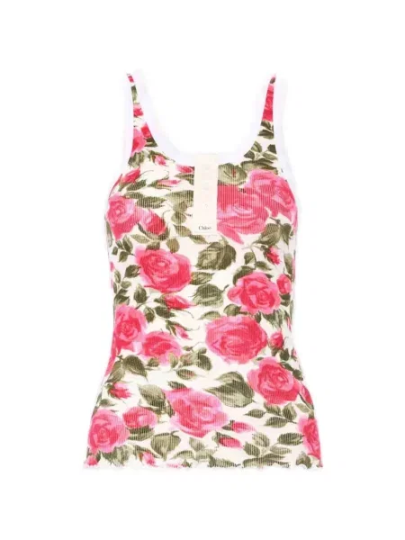 Top Chloé cu imagine din jerseu roz