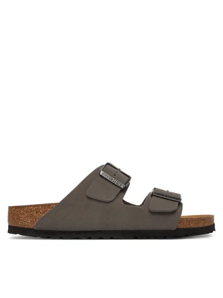 Birkenstock šľapky na plochom dámske Arizona Vegan sivá