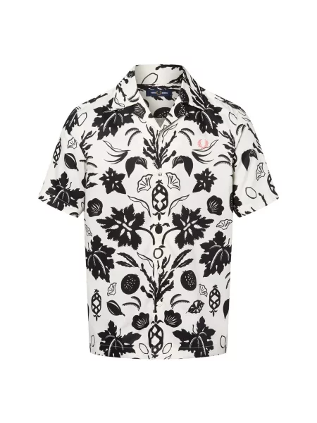 Fred Perry koszulka z krótkim rękawem Mężczyźni Regular Fit biały|czarny wzorzysty S biała
