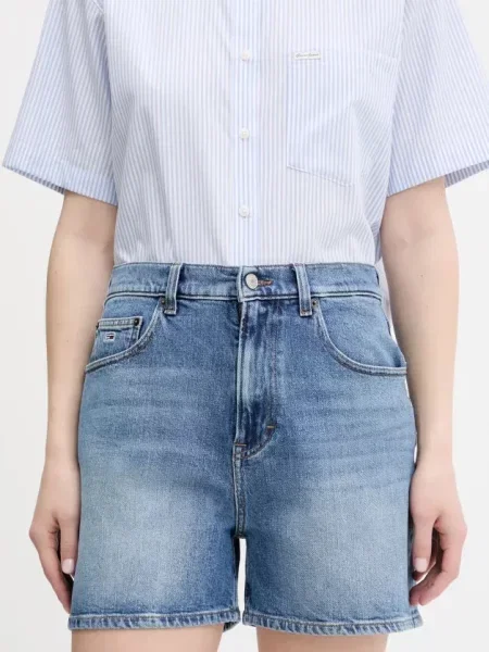 Tommy Jeans szorty jeansowe gładkie high waist niebieski
