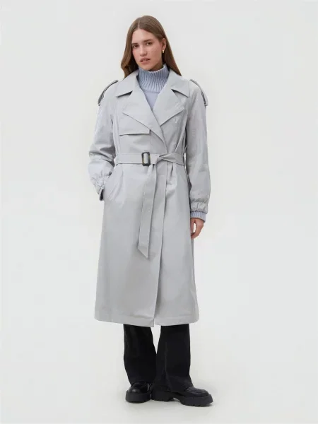 Тренч Estro бавовна/поліестер сірий