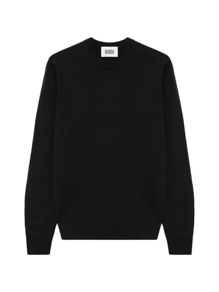 Pulover Alpha Studio de lână cu decolteu rotund negru