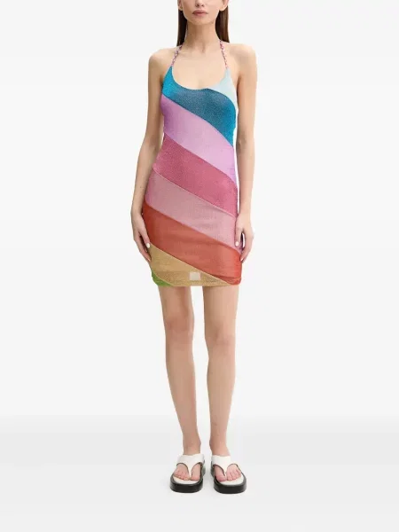 Mała sukienka mini Kurt Geiger London w paski garniturowa różowa