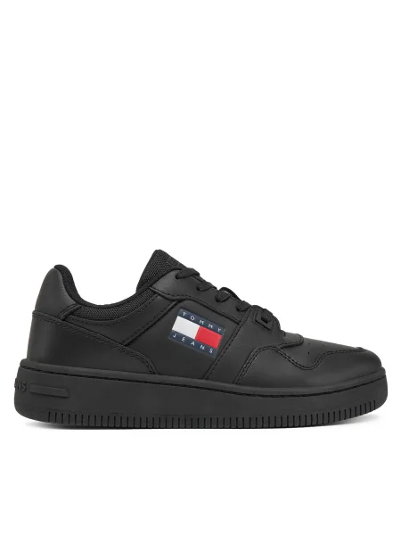 Кожени маратонки Tommy Jeans TJW RETRO BASKET ESS черно бяло