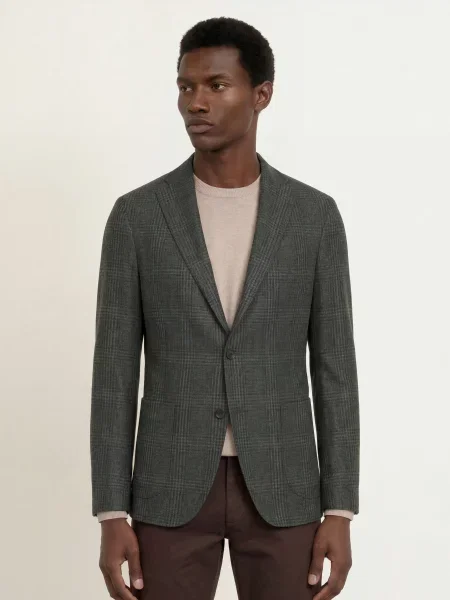 Boglioli Flanelové Sako Extra Slim Fit tmavě zelená šedá