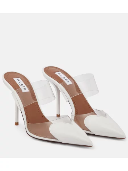 Кожени мюли Alaia от лакирана кожа бяло