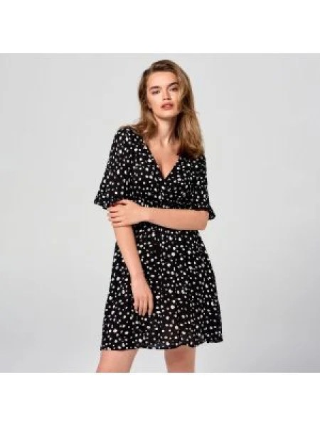 Sinsay Vzorované mini šaty černý