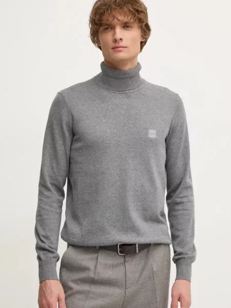 Svetr s příměsí kašmíru Boss Orange lehký s golfem šedá