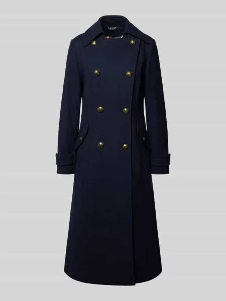Płaszcz z mieszanki wełny z patkami na rękawach Lauren Ralph Lauren granatowy