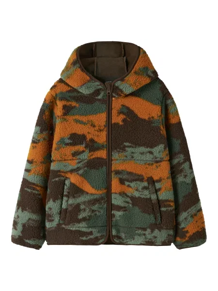 NAME IT Jachetă fleece NKMMAVI maro petrol / portocaliu homar verde