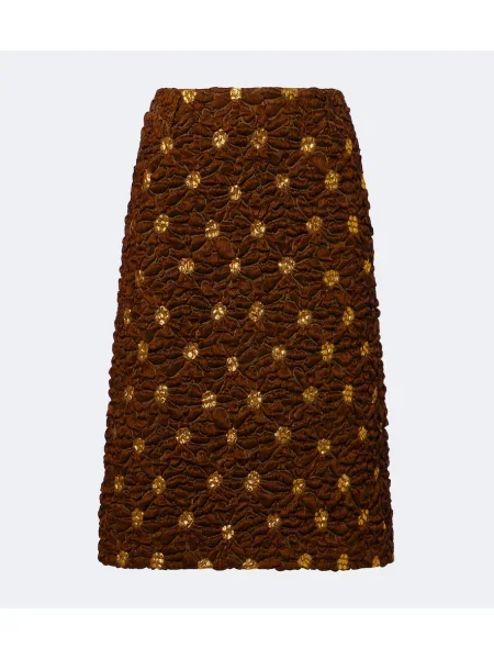 Fustă midi Dries Van Noten cu model floral maro