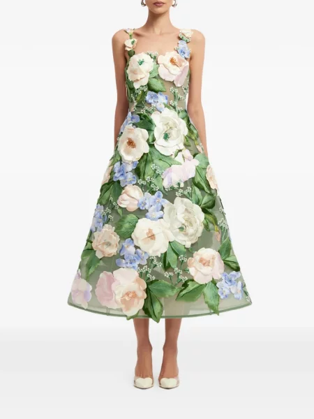 Rochie Leo Lin cu model floral verde