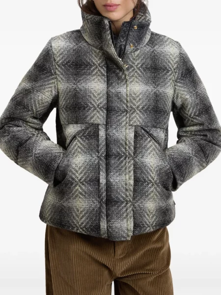 Geacă Woolrich de lână în carouri gri