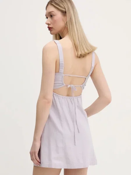 Lněné šaty Hollister Co. mini fialová