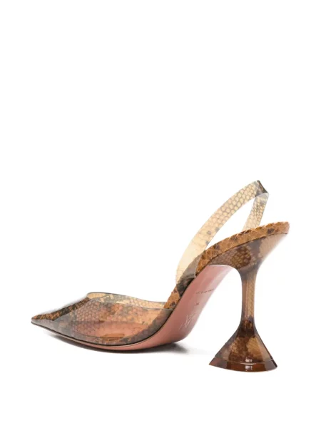 Pantofi cu toc Amina Muaddi cu model piele de șarpe maro