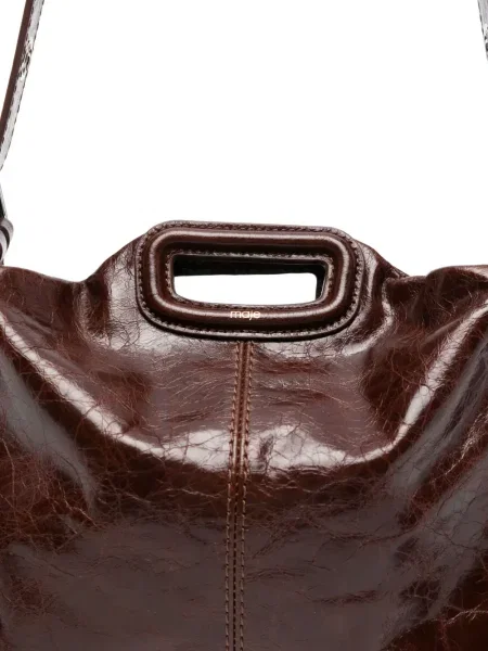 Geanta de piele Maje cu franjuri din piele maro