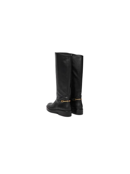 Tommy Hilfiger Kožené čižmy TH HORSEBIT RIDING LONG BOOT čierna