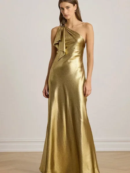Haljina Lauren Ralph Lauren maxi ravna zlatna