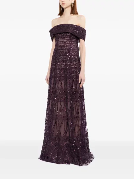 Rochie Saiid Kobeisy din tul cu mărgele de costum violet