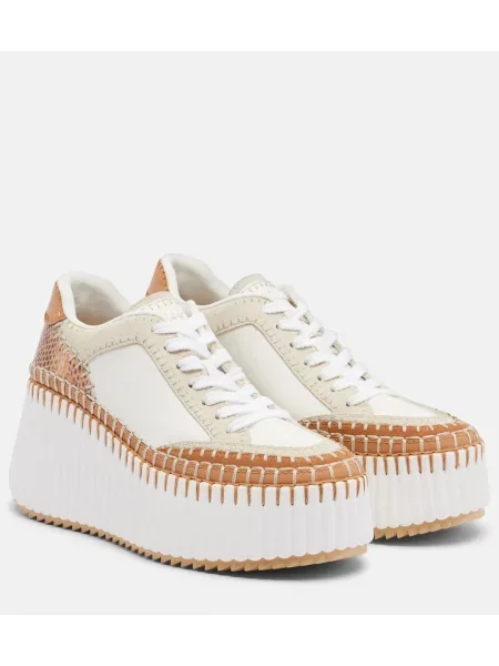 Sneakerși Chloé Nama din piele cu platformă alb