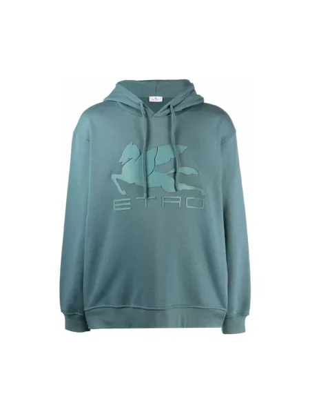 Bluza z kapturem Etro z kapturem z logo niebieska