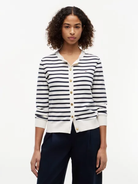 TOMMY HILFIGER Kardigán svetlobéžová / námornícka modrá biela