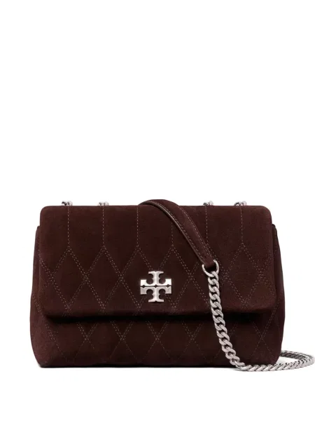 Geantă Tory Burch din piele de căprioară matlasată maro