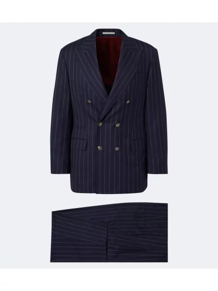 Costum Brunello Cucinelli de lână cu dungi albastru