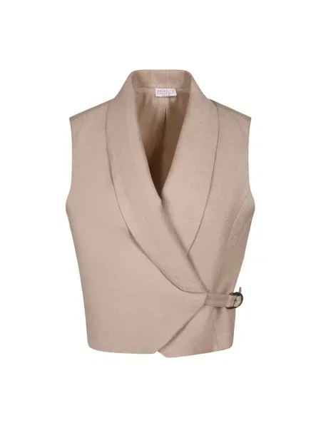 Lniana kamizelka Brunello Cucinelli beżowa